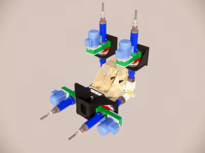 Industrial Equipment With Multiple Blue Hydraulic Components And Green Mechanical Frames 3d model