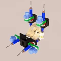 Industrial Equipment With Multiple Blue Hydraulic Components And Green Mechanical Frames