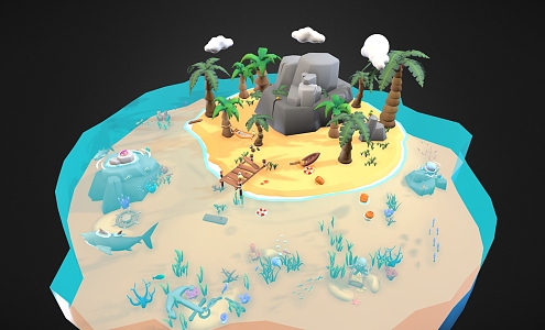 Cartoon Island Cartoon Island Cartoon Tree Cartoon Shark Cartoon Beach Cartoon Scene Island 3d model