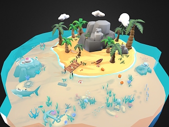 Cartoon Island Cartoon Island Cartoon Tree Cartoon Shark Cartoon Beach Cartoon Scene Island 3d model