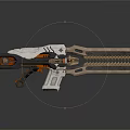 Futuristic Sci Fi Weapon With Metallic Finish Orange Accents Serrated Components And Mechanical Details
