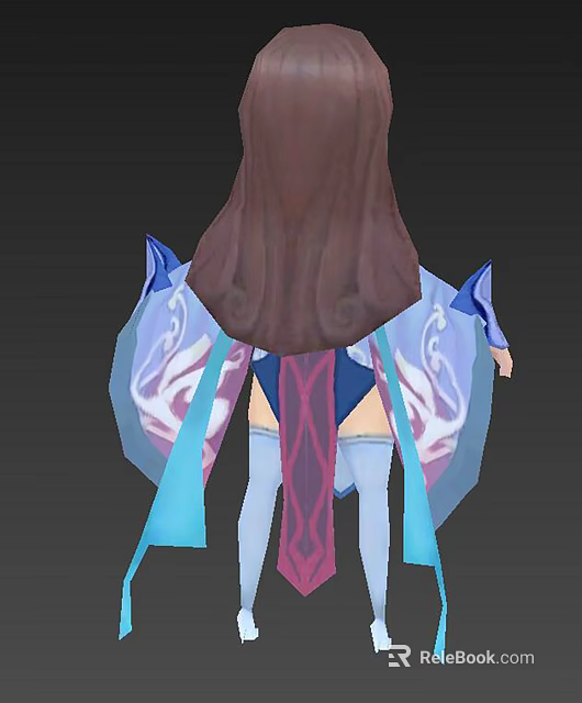 Game And Movie Character With Long Brown Hair Blue Purple Outfit And Flowing Ribbons 3d model 