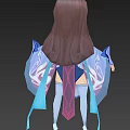 Game And Movie Character With Long Brown Hair Blue Purple Outfit And Flowing Ribbons