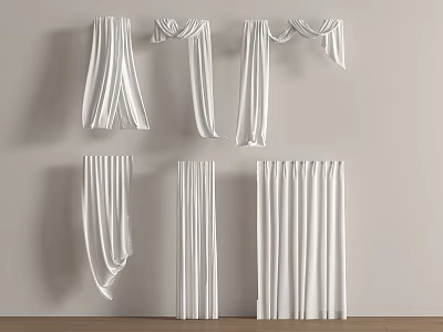 White Curtains With Different Styles And Elegant Drapery For Interior Design 3d model