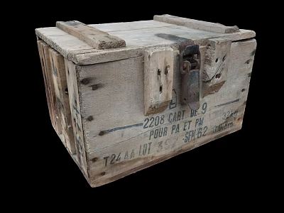 Vintage Wooden Storage Box With Worn Surface Metal Latch And Wooden Handles 3d model