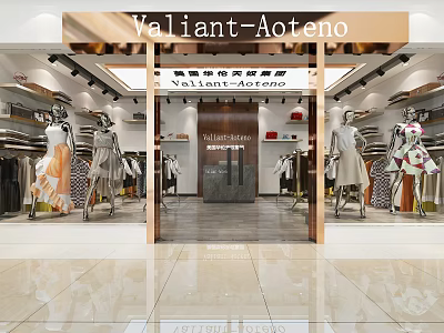 Valiant Aoteno Clothing Store Interior With Mannequins And Displayed Fashion Clothes 3d model