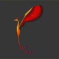 3D Model of Phoenix with Red and Yellow Spread Wings on Gray Background