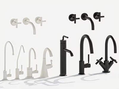 Various Modern Water Faucets in White and Black Stylish Designs 3d model