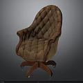 Vintage Quilted Upholstered Armchair With Curved Armrests Wooden Base And Wheels