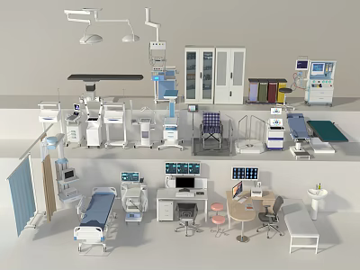 Essential Medical Devices Including Surgical Lights Operating Tables Hospital Beds And Monitoring Equipment 3d model