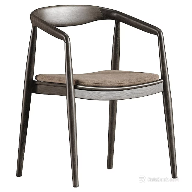 Modern Minimalist Dining Chair With Metal Frame Armrests And Upholstered Seat 3d model 