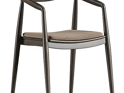 Modern Minimalist Dining Chair With Metal Frame Armrests And Upholstered Seat 3d model
