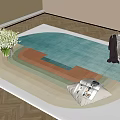 Square Carpet With Geometric Color Pattern On Wooden Floor Featuring Newspapers Vase Magazines And Flowers