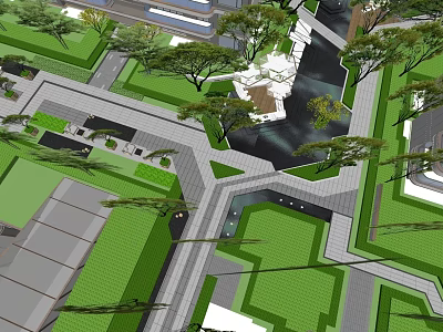 Serene Residential Landscape With Lush Green Areas Water Features And Walking Paths 3d model