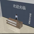 Modern Office Reception Desk With 3D Model Welcome Sign And Standing Staff Interior