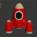 Red and Silver Rocket Model with Circular Window Thrusters for Space Exploration 3d model