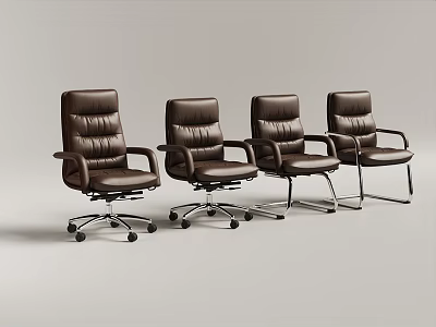 Brown Leather Office Chairs with Armrests and Swivel Wheels Modern Design 3d model