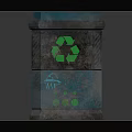 Blue And Gray Recycling Trash Bin With Green Recycling Symbols And Metal Design