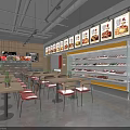 Modern Hot Pot Restaurant Interior With Open Kitchen Red Booth Seats And Food Display Cabinets