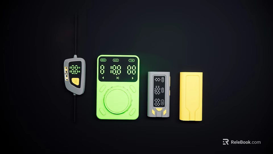 Multi Colored Electronic Devices With Digital Displays And Control Buttons 3d model 