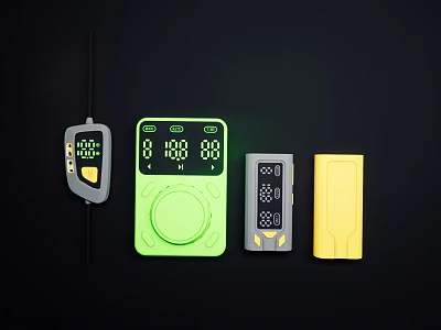 Multi Colored Electronic Devices With Digital Displays And Control Buttons 3d model