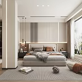 Modern Bedroom Interior With Comfortable Bed Nightstands Large Windows And Area Rug