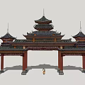 Chinese style archway classical archway 3d model
