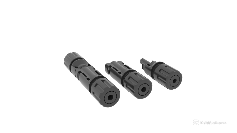 Three Black Plastic Connectors With Tubular Design For Mechanical Connection Use 3d model 