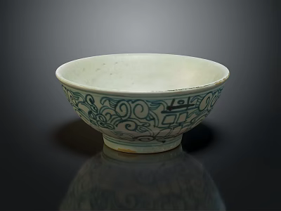 White Ceramic Bowl With Blue Green Traditional Patterns For Daily Household Use 3d model