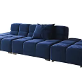 Blue Modular Sectional Sofa With Square Modules Throw Pillow And Metal Legs 3d model