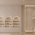 Elegant Modern Beauty Salon Interior With Arched Shelves Soft Lighting And Beauty Products
