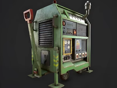 Green Industrial Mobile Equipment Featuring Control Panel Wheels And Ventilation 3d model