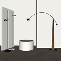 Modern Floor Lamps With Arched Metal Pole And Wooden Base In Minimalist Interior