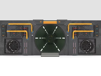 Cartoon Style Sci Fi Control Panel With Circular Hub Yellow Accent Lines And Dashboard Buttons 3d model