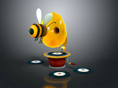 Bee Shaped Yellow Thread Spool Holder With Red Base And Reels Around 3d model