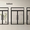 Poliform Double Glass Doors with Black Frames and Indoor Plant Decor