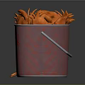 Red Bucket With Metal Handles Filled Full Of Orange Crab Legs