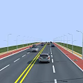 Road Infrastructure with Two Way Lanes Yellow Lines Street Lamps Green Verges and Moving Cars