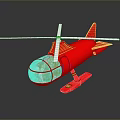 Red Toy Helicopter With Transparent Cockpit And White Propeller On Reflective Surface