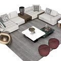 Modern Light Colored Sofa Coffee Table Set With Decorative Pillows Area Rug And Side Table 3d model