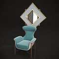 Turquoise Upholstered Accent Chair With Metal Legs And Diamond Shaped Mirror