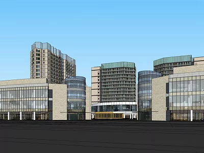 Modern Office Building Complex With Glass Facade And High Rise Structures 3d model