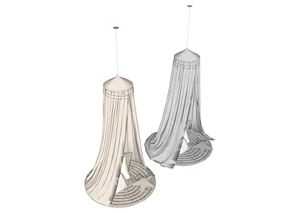Elegant Decorative Ceiling Drapery with Soft Flowing Fabric in Beige and Gray Tones 3d model