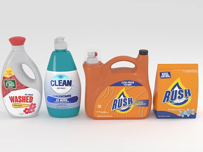 Assorted Laundry Cleaning Products Including Liquid Detergent Cleaner And Powder Detergent Pack 3d model