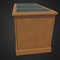 Classic Wooden Office Desk With Green Leather Top And Metal Handle Drawers