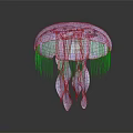 Translucent Purple Jellyfish With Umbrella Shaped Body And Long Tentacles Against Dark Background With Reflection