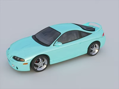 Light Blue Two Door Sports Car With Black Windows And Alloy Wheels Spoiler 3d model