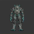 Cybernetic Creature Character With Spiked Metallic Armor Blue Glowing Parts And Mechanical Limbs