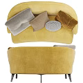 Cozy Yellow Multi Seat Sofa With Gray Brown And Patterned Decorative Pillows 3d model