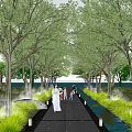 Yellow Decorative Lights Wrapped Around Trees Along Night Scenic Pathway With Greenery And Ground Lights